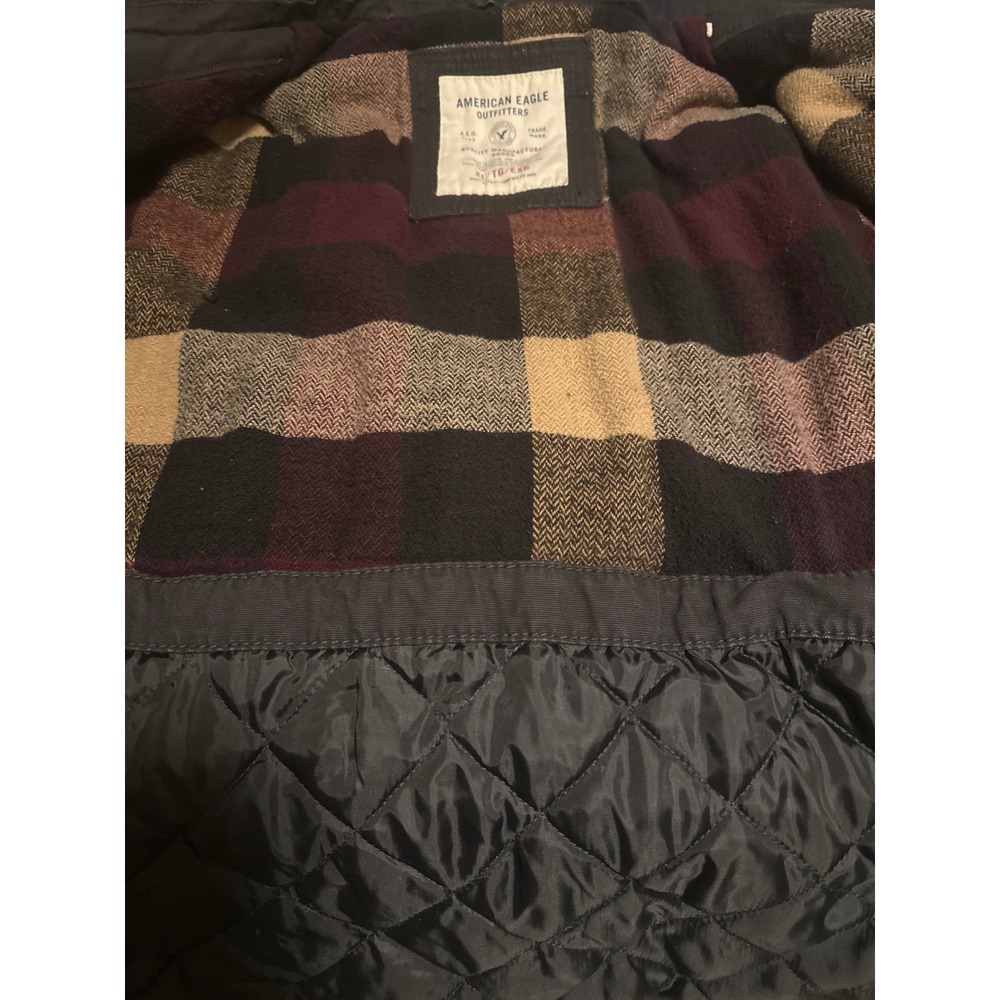 American Eagle Outfitters Mens XL Charcoal Gray Plaid Lined Field Jacket Canvas - Picture 2 of 8